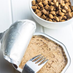 Wet pet food. Cat or dog pate.